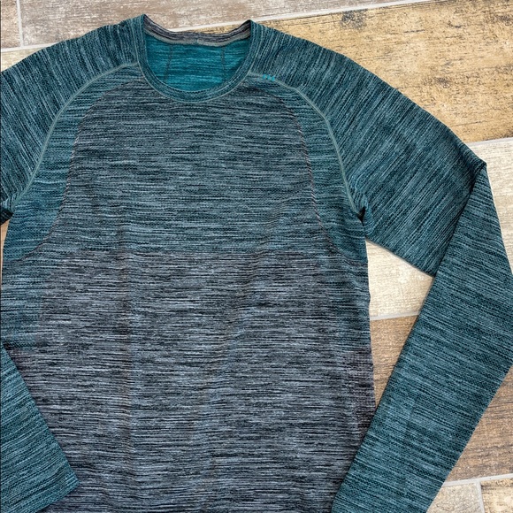 Lululemon Mens Metal Vent Tech Long Sleeve Teal and Gray Striped Activewear M - Picture 2 of 6